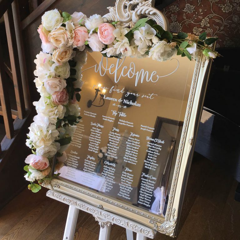 Wedding Mirror Table Plans Elf Occasions Venue Styling Essex